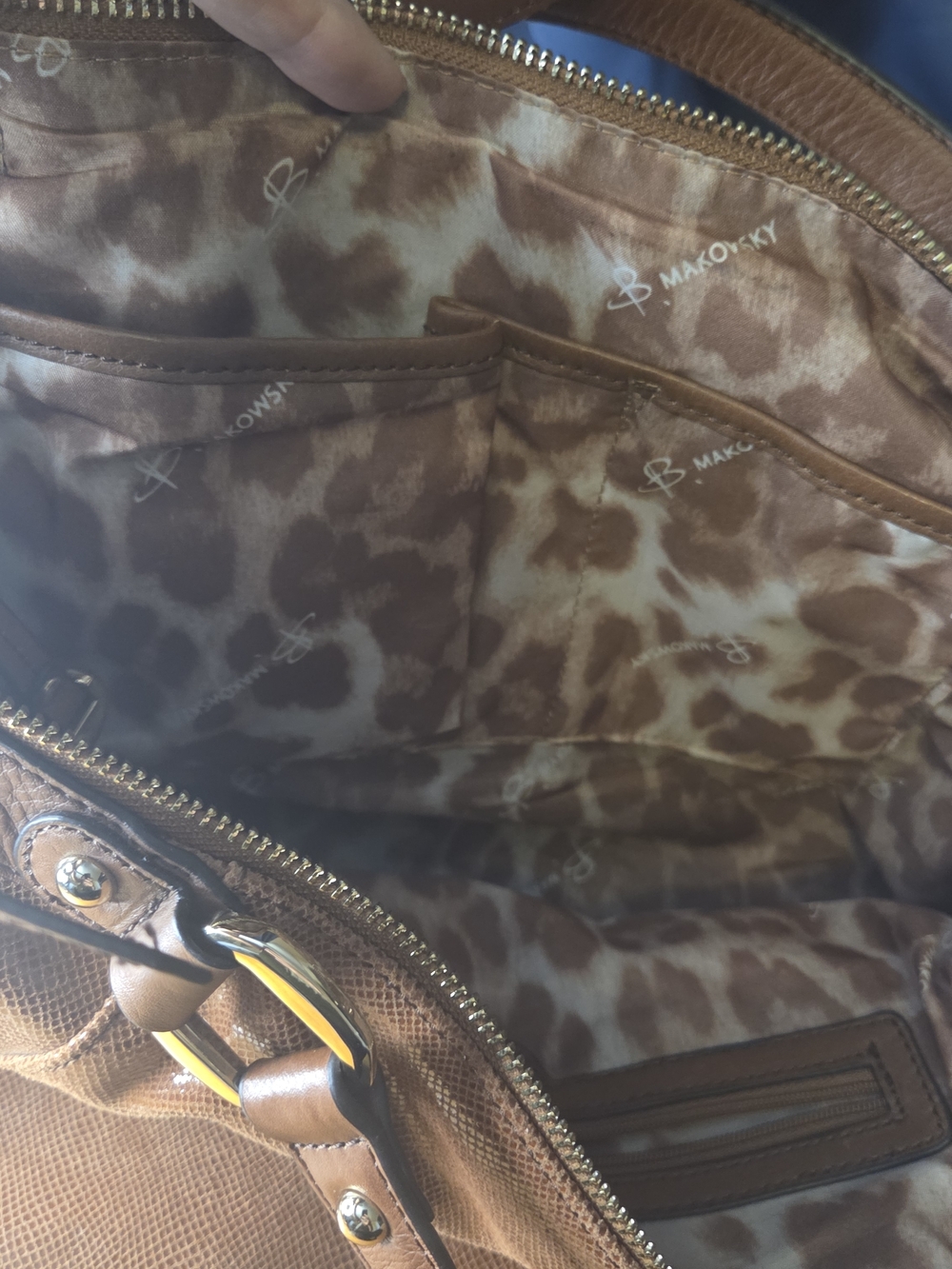 B. Makowsky Cognac Leather Satchel | Luxe Texture + Leopard Lining Chic - Picture 12 of 17